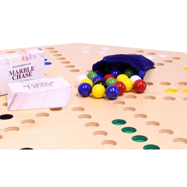 Travel Marble Chase (Cards N' Marbles) Wooden Board Game Set - Double-Sided  23