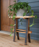 Rustic Wooden Plant Stand or End Table with Wormy Maple Top and Barrel Stave Legs