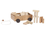 Wooden Toddler Pull Wagon Toy with Wood Building Blocks