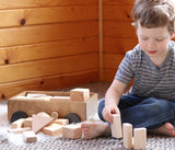 Wooden Toddler Pull Wagon Toy with Wood Building Blocks