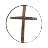 Rustic Reclaimed Barrel Cross Wall Art, Large 23" Diameter Religious Wall Decor, Amish-Made