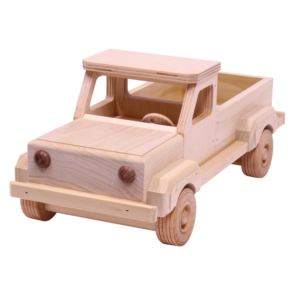 Amish-Made Wooden Pickup Truck Toy, Unfinished Wood