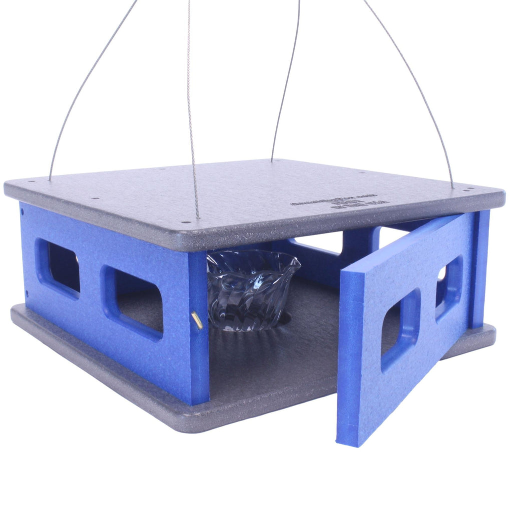 Bluebird Feeder - Hanging Block House Mealworm Feeder for Bluebirds - Amish-Made with Poly Lumber