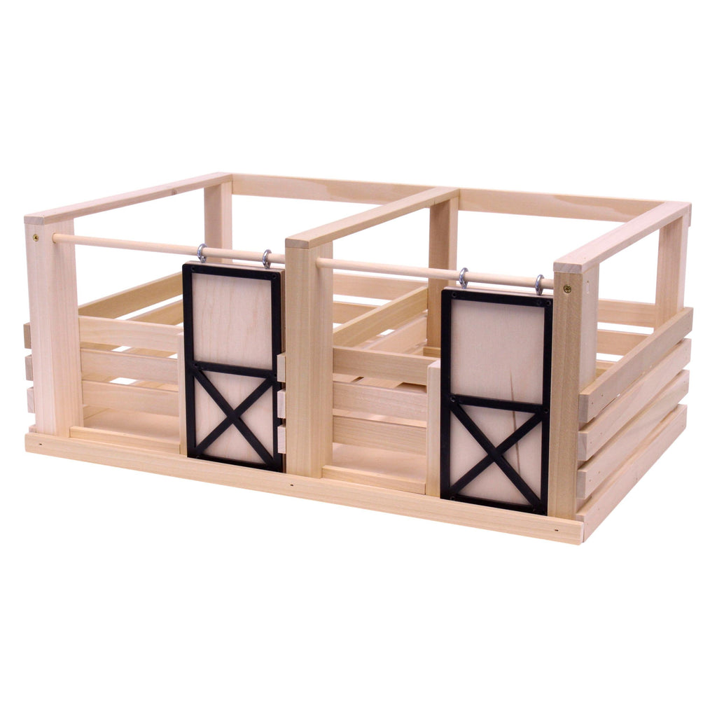 Amish-Made Toy Wooden 2 Stall Horse Stable with Sliding Stall Doors