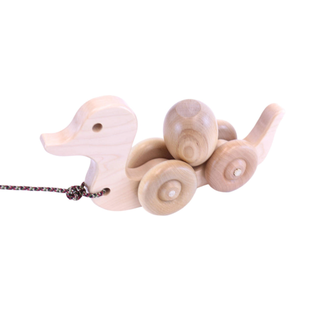 Wooden Duck Pull Toy for Toddlers, Rolling Wheels and Rotating Egg