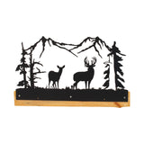 Wood and Metal Coat Rack With 3 Hooks and Rustic Metal Art Silhouette Bear, Deer, or Elk