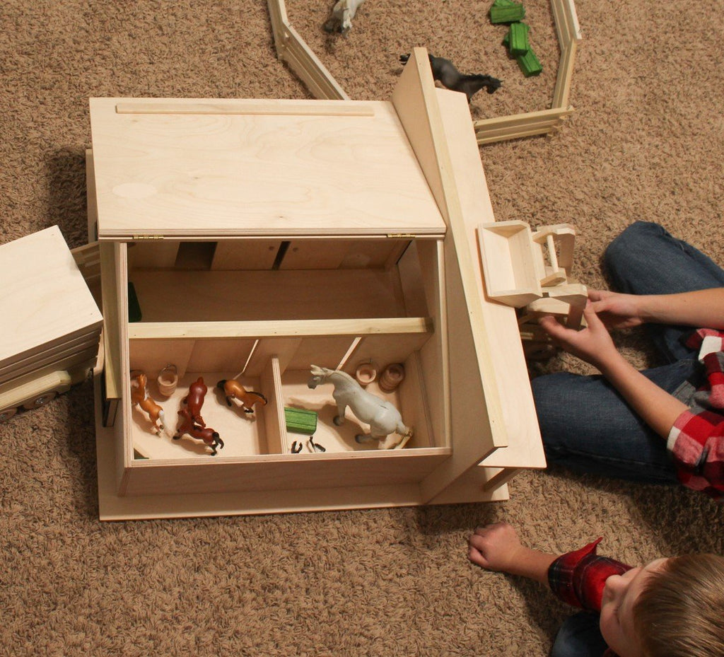 Amish-Made Large Wooden Western Horse Barn Toy