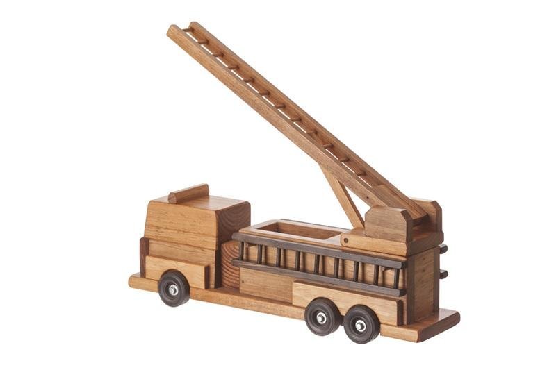 Amish-Crafted Wooden Ladder Fire Truck Toy, Child-Safe Finish