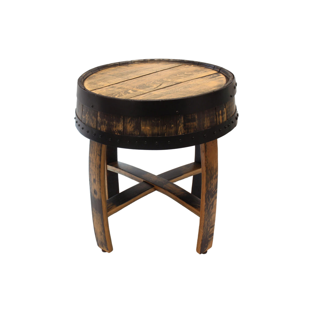 AmishToyBox.com Rustic Barrel Top End Table, Reclaimed Whiskey Barrel Table with Barrel Rings, Amish-Made