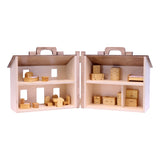 Wooden Doll House Toy with 16 Piece Doll-House Furniture Set