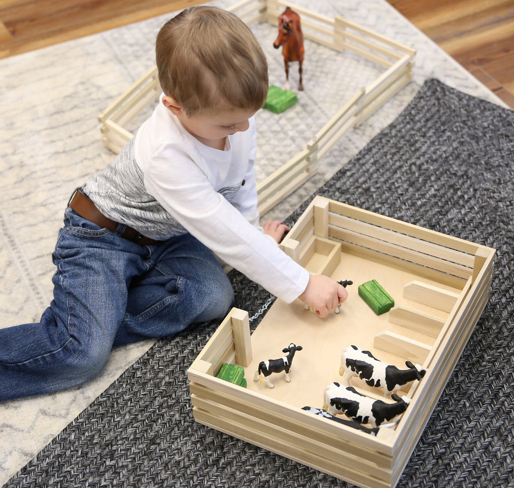 Amish-Made Wooden Mini Stockyard Toy, with 7 Stalls