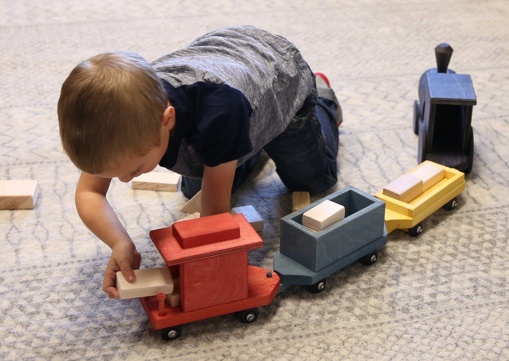 Amish-Made Large Wooden 40" Freight Train Toy Set, Kid-Safe Finish