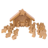 Amish-Made Wooden Nativity Manger Scene Set, 14 Pieces