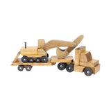 Large Wooden Toy Truck & Low Boy Flatbed Trailer with Excavator Set