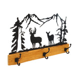 Wood and Metal Coat Rack With 3 Hooks and Rustic Metal Art Silhouette Bear, Deer, or Elk