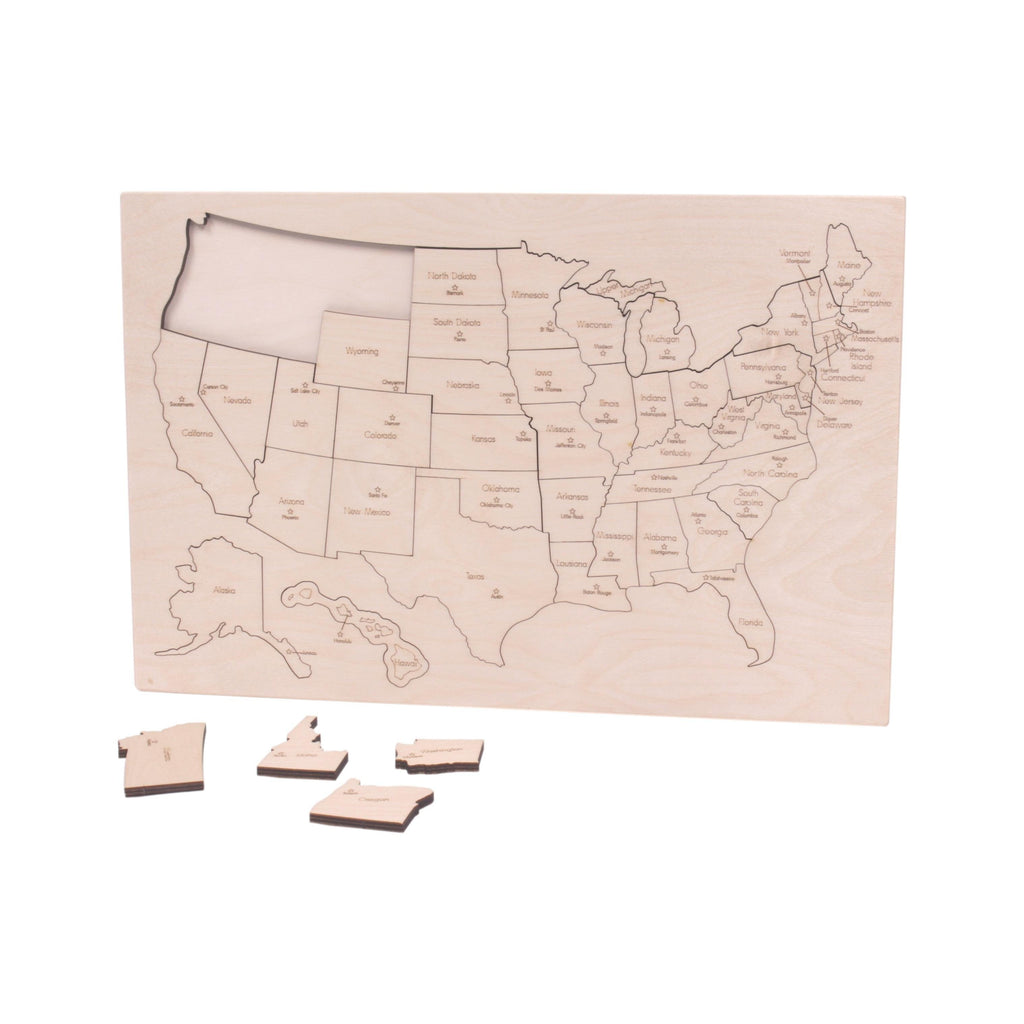 Amish-Made, Wooden, US Map Floor Puzzle with Frame, 50 States