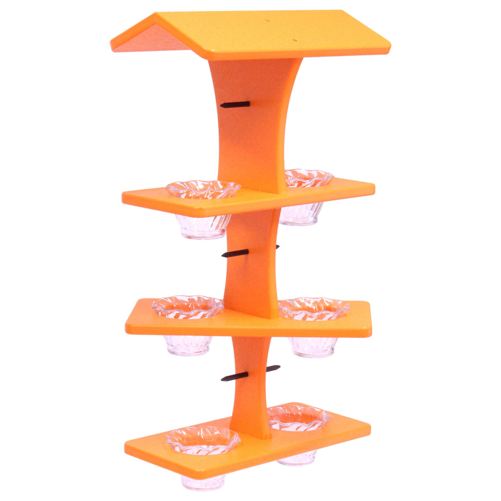 AmishToyBox.com Oriole Bird Feeder - Deluxe Triple Deck Jelly-Cup Oriole Feeder with Orange Holder Pegs - Made in The USA with Poly Lumber