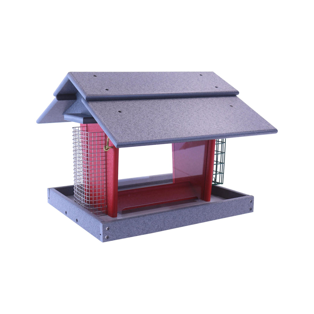 AmishToyBox.com Classic Bird Feeder with Suet Holder and Peanut Feeder, Eco-Friendly Poly Lumber, Post-Mount