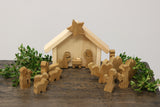 Amish-Made Wooden Nativity Manger Scene Set, 14 Pieces