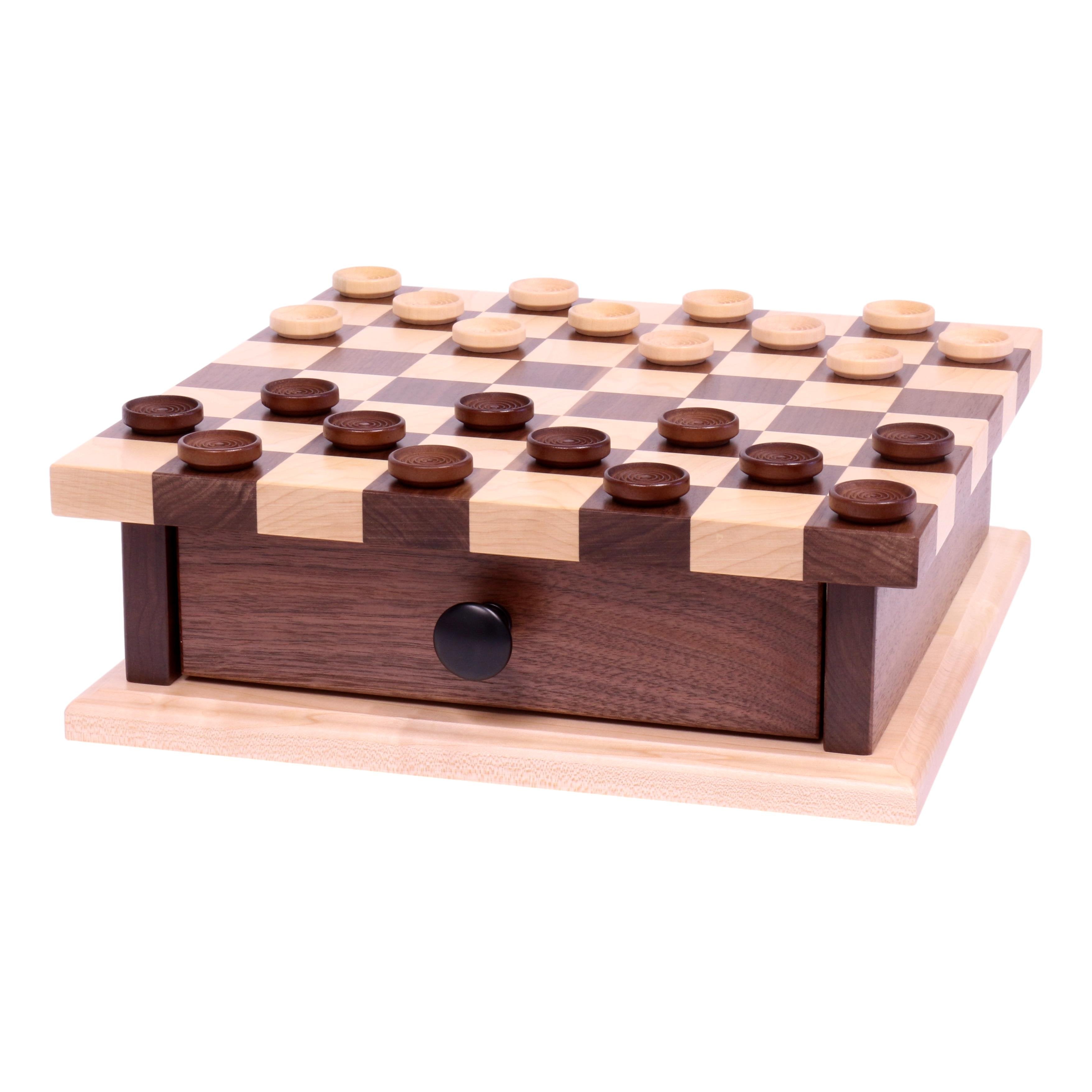 Amish Walnut and Maple Wood Checker and Chess Set with Storage In-Stock