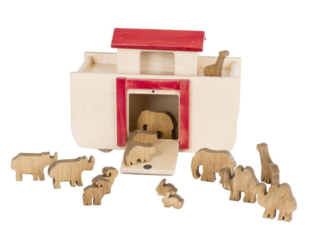 Wooden Noahs Ark Toy Set with 14 Wooden Toy Animals –